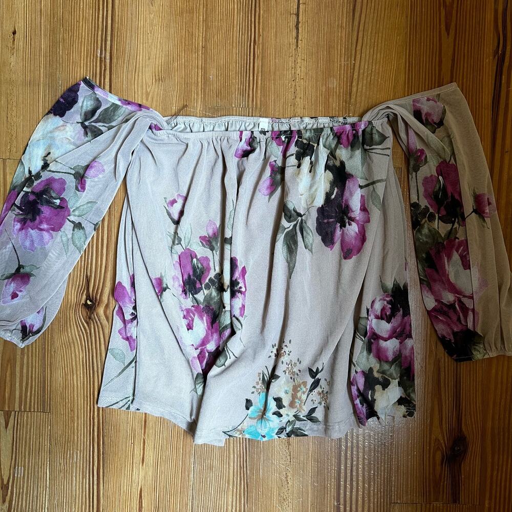 MTS neutral floral sheer off shoulder‎ blouse SIZE M